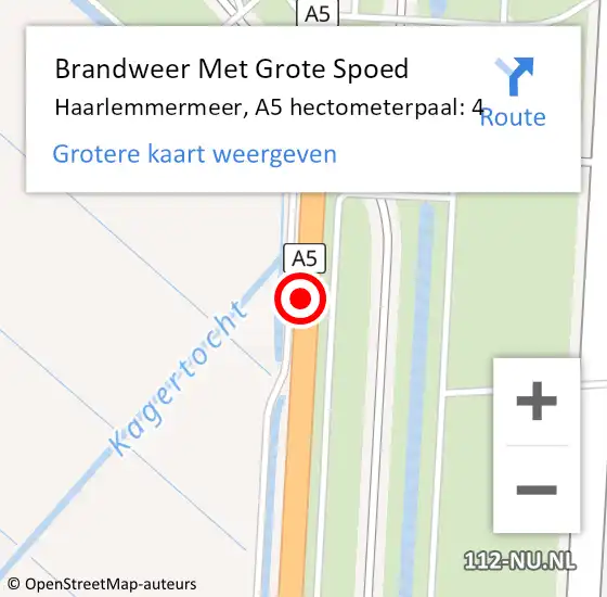 Locatie op kaart van de 112 melding: Brandweer Met Grote Spoed Naar Haarlemmermeer, A5 hectometerpaal: 4 op 16 juli 2021 22:35