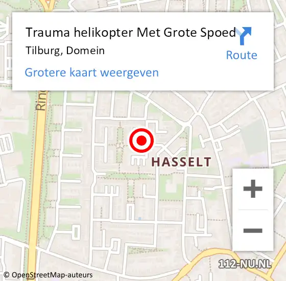 Locatie op kaart van de 112 melding: Trauma helikopter Met Grote Spoed Naar Tilburg, Domein op 16 juli 2021 23:03