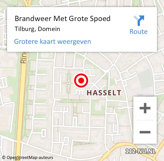 Locatie op kaart van de 112 melding: Brandweer Met Grote Spoed Naar Tilburg, Domein op 16 juli 2021 23:03