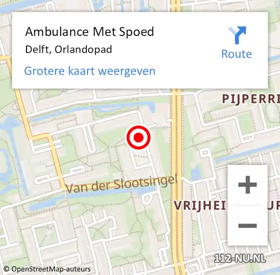 Locatie op kaart van de 112 melding: Ambulance Met Spoed Naar Delft, Orlandopad op 16 juli 2021 23:03