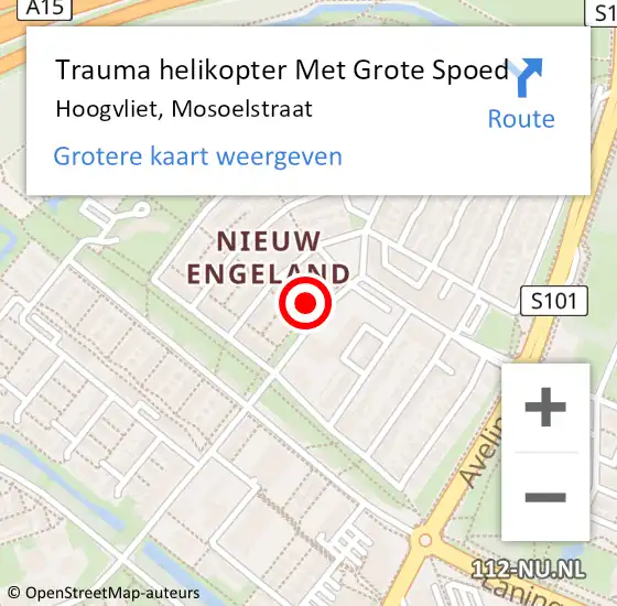 Locatie op kaart van de 112 melding: Trauma helikopter Met Grote Spoed Naar Hoogvliet, Mosoelstraat op 16 juli 2021 23:05