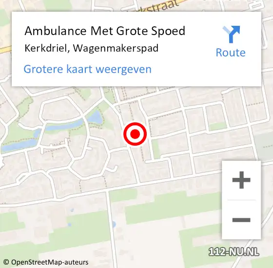 Locatie op kaart van de 112 melding: Ambulance Met Grote Spoed Naar Kerkdriel, Wagenmakerspad op 17 juli 2021 01:35