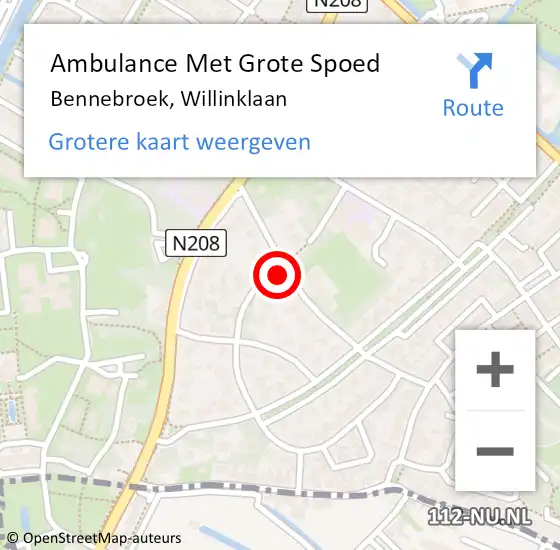 Locatie op kaart van de 112 melding: Ambulance Met Grote Spoed Naar Bennebroek, Willinklaan op 17 juli 2021 02:31