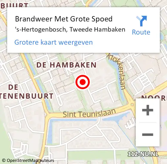 Locatie op kaart van de 112 melding: Brandweer Met Grote Spoed Naar 's-Hertogenbosch, Tweede Hambaken op 17 juli 2021 05:00