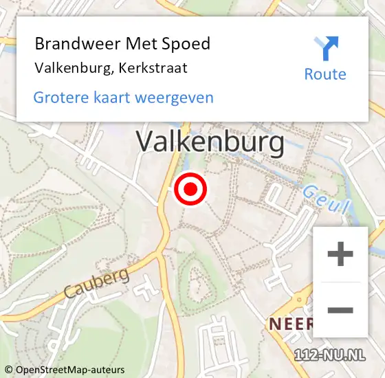 Locatie op kaart van de 112 melding: Brandweer Met Spoed Naar Valkenburg, Kerkstraat op 17 juli 2021 05:36