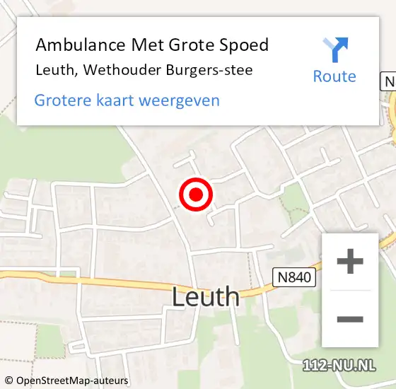 Locatie op kaart van de 112 melding: Ambulance Met Grote Spoed Naar Leuth, Wethouder Burgers-stee op 17 juli 2021 05:50