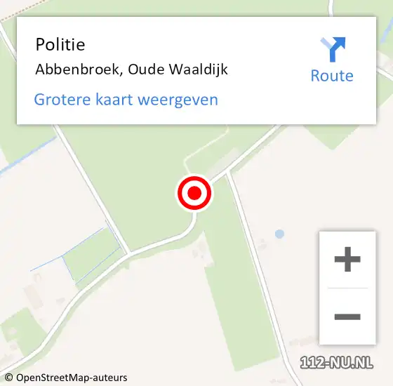 Locatie op kaart van de 112 melding: Politie Abbenbroek, Oude Waaldijk op 17 juli 2021 07:30