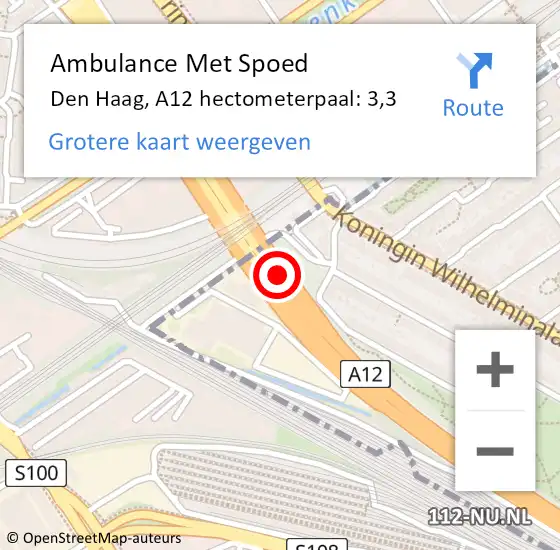 Locatie op kaart van de 112 melding: Ambulance Met Spoed Naar Den Haag, A12 hectometerpaal: 3,3 op 17 juli 2021 07:46