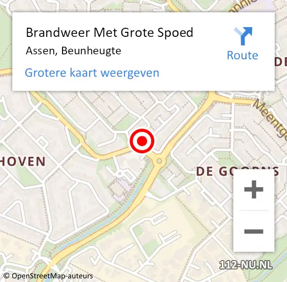 Locatie op kaart van de 112 melding: Brandweer Met Grote Spoed Naar Assen, Beunheugte op 16 juni 2014 18:22