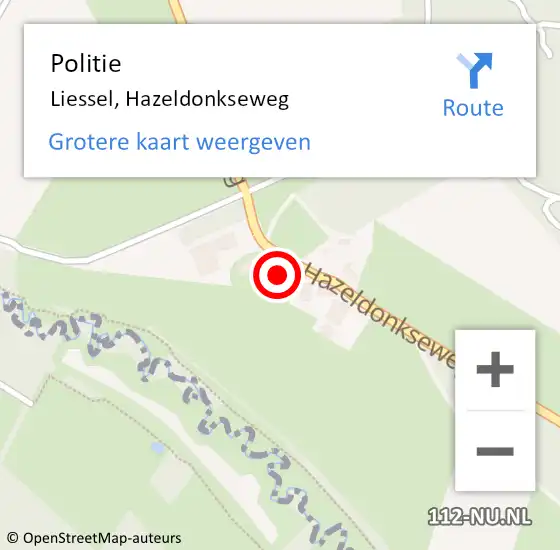 Locatie op kaart van de 112 melding: Politie Liessel, Hazeldonkseweg op 17 juli 2021 08:56