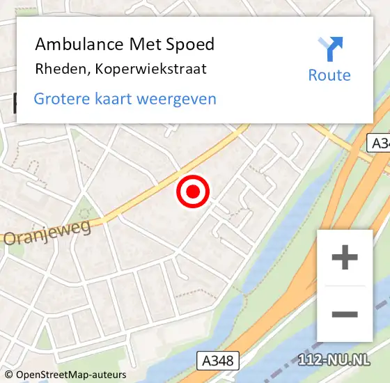 Locatie op kaart van de 112 melding: Ambulance Met Spoed Naar Rheden, Koperwiekstraat op 17 juli 2021 09:06