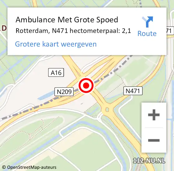 Locatie op kaart van de 112 melding: Ambulance Met Grote Spoed Naar Rotterdam, N471 hectometerpaal: 2,1 op 17 juli 2021 09:06