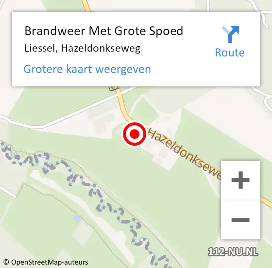 Locatie op kaart van de 112 melding: Brandweer Met Grote Spoed Naar Liessel, Hazeldonkseweg op 17 juli 2021 09:12