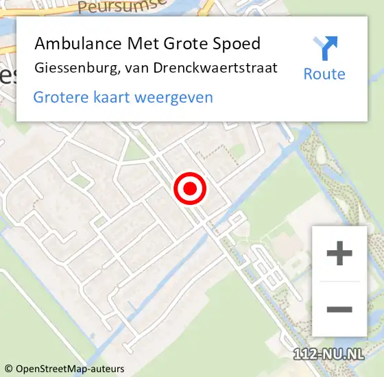 Locatie op kaart van de 112 melding: Ambulance Met Grote Spoed Naar Giessenburg, van Drenckwaertstraat op 17 juli 2021 10:22