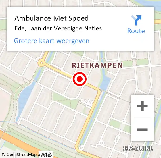 Locatie op kaart van de 112 melding: Ambulance Met Spoed Naar Ede, Laan der Verenigde Naties op 17 juli 2021 10:34