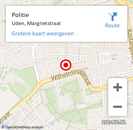 Locatie op kaart van de 112 melding: Politie Uden, Margrietstraat op 17 juli 2021 10:57