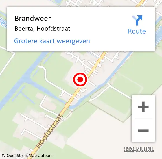 Locatie op kaart van de 112 melding: Brandweer Beerta, Hoofdstraat op 17 juli 2021 11:05