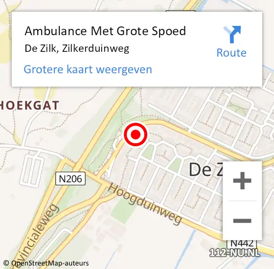 Locatie op kaart van de 112 melding: Ambulance Met Grote Spoed Naar De Zilk, Zilkerduinweg op 16 juni 2014 18:32