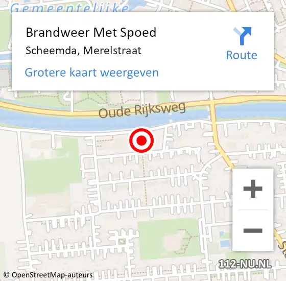 Locatie op kaart van de 112 melding: Brandweer Met Spoed Naar Scheemda, Merelstraat op 17 juli 2021 11:48