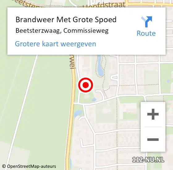 Locatie op kaart van de 112 melding: Brandweer Met Grote Spoed Naar Beetsterzwaag, Commissieweg op 17 juli 2021 11:55