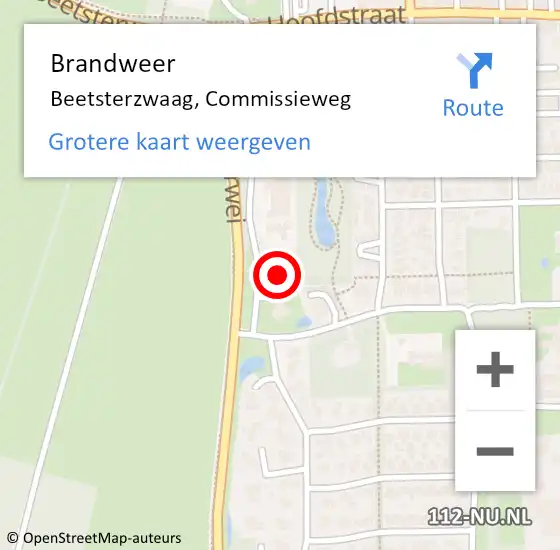 Locatie op kaart van de 112 melding: Brandweer Beetsterzwaag, Commissieweg op 17 juli 2021 11:57