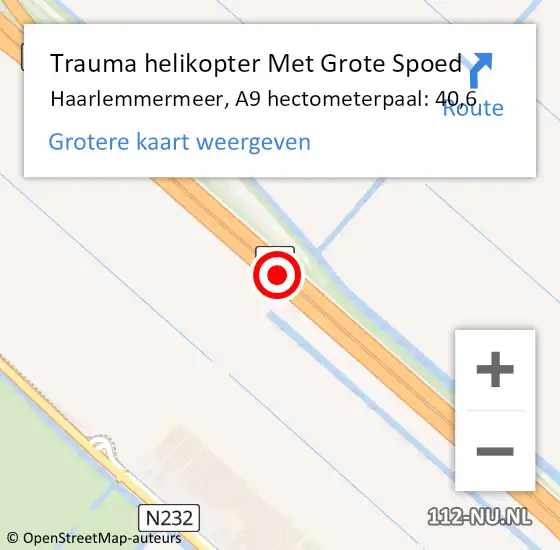 Locatie op kaart van de 112 melding: Trauma helikopter Met Grote Spoed Naar Haarlemmermeer, A9 hectometerpaal: 40,6 op 17 juli 2021 13:10