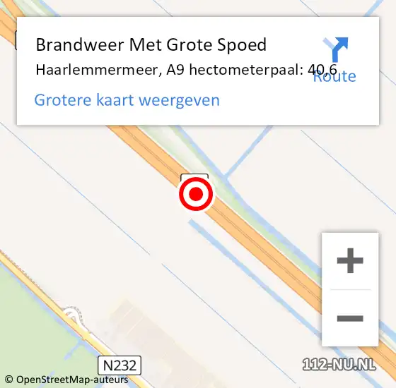 Locatie op kaart van de 112 melding: Brandweer Met Grote Spoed Naar Haarlemmermeer, A9 hectometerpaal: 40,6 op 17 juli 2021 13:11