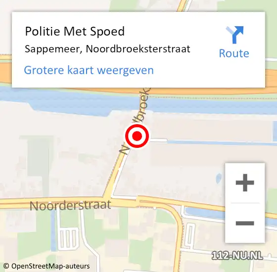 Locatie op kaart van de 112 melding: Politie Met Spoed Naar Sappemeer, Noordbroeksterstraat op 17 juli 2021 13:25