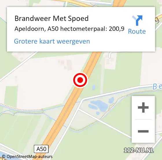 Locatie op kaart van de 112 melding: Brandweer Met Spoed Naar Apeldoorn, A50 hectometerpaal: 200,9 op 17 juli 2021 13:33