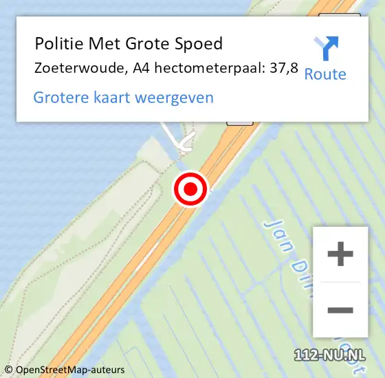 Locatie op kaart van de 112 melding: Politie Met Grote Spoed Naar Zoeterwoude, A4 hectometerpaal: 37,8 op 17 juli 2021 13:43