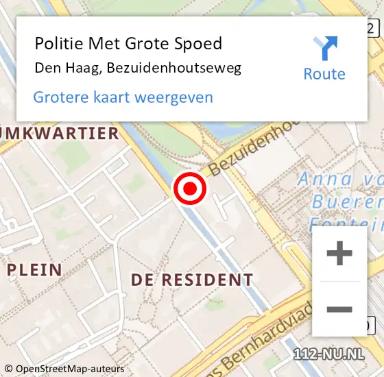 Locatie op kaart van de 112 melding: Politie Met Grote Spoed Naar Den Haag, Bezuidenhoutseweg op 17 juli 2021 13:43