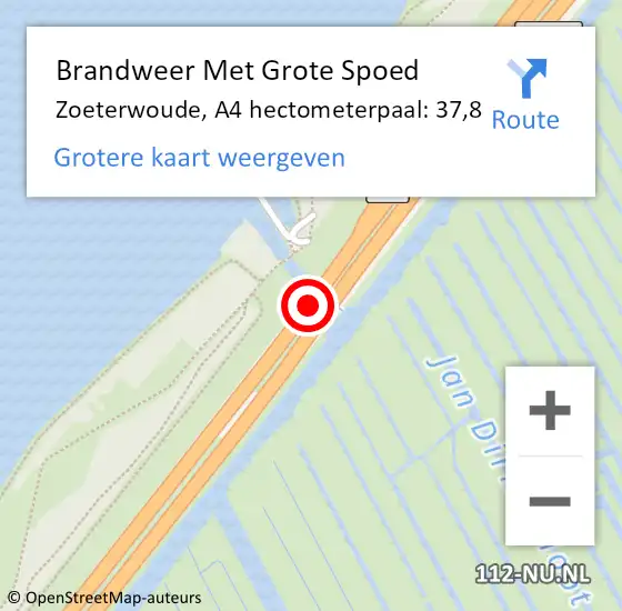 Locatie op kaart van de 112 melding: Brandweer Met Grote Spoed Naar Zoeterwoude, A4 hectometerpaal: 37,8 op 17 juli 2021 13:45