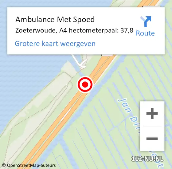 Locatie op kaart van de 112 melding: Ambulance Met Spoed Naar Zoeterwoude, A4 hectometerpaal: 37,8 op 17 juli 2021 13:47