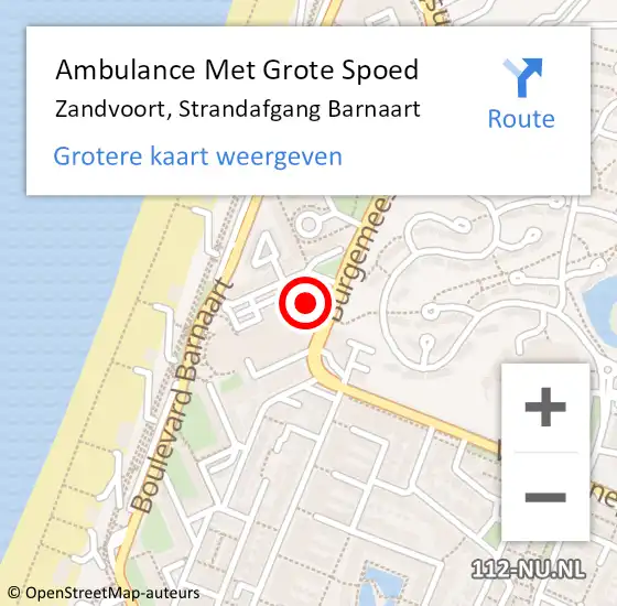 Locatie op kaart van de 112 melding: Ambulance Met Grote Spoed Naar Zandvoort, Strandafgang Barnaart op 17 juli 2021 13:53