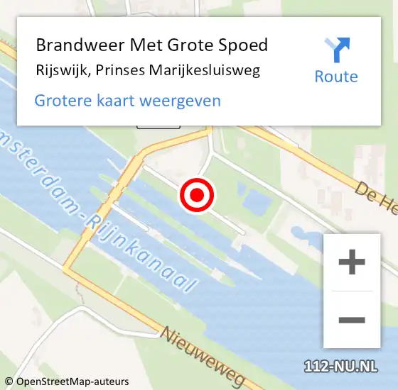Locatie op kaart van de 112 melding: Brandweer Met Grote Spoed Naar Rijswijk, Prinses Marijkesluisweg op 17 juli 2021 14:21