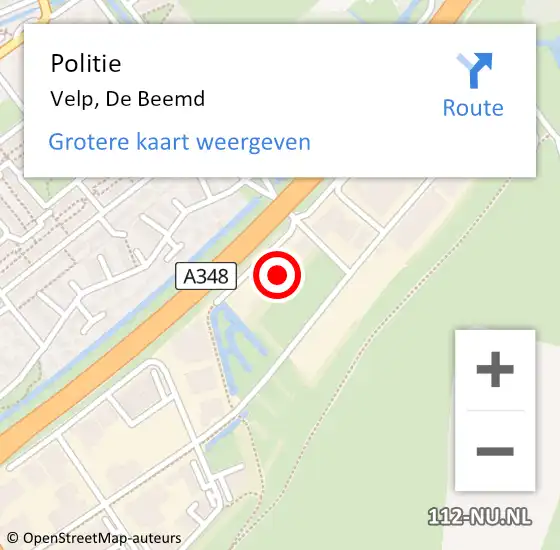 Locatie op kaart van de 112 melding: Politie Velp, De Beemd op 17 juli 2021 15:01