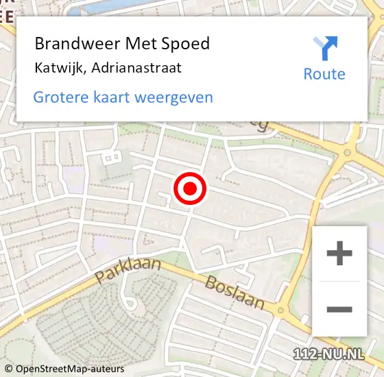Locatie op kaart van de 112 melding: Brandweer Met Spoed Naar Katwijk, Adrianastraat op 17 juli 2021 15:19