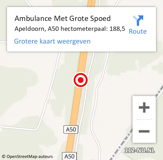 Locatie op kaart van de 112 melding: Ambulance Met Grote Spoed Naar Apeldoorn, A50 hectometerpaal: 188,5 op 17 juli 2021 15:22