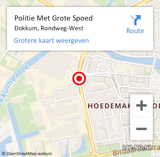 Locatie op kaart van de 112 melding: Politie Met Grote Spoed Naar Dokkum, Rondweg-West op 17 juli 2021 15:23