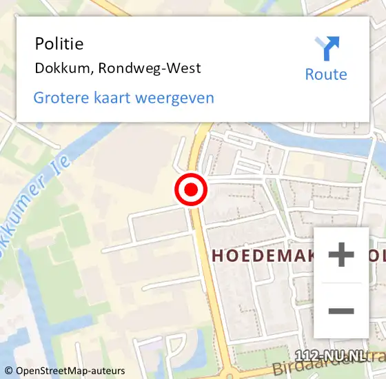 Locatie op kaart van de 112 melding: Politie Dokkum, Rondweg-West op 17 juli 2021 15:28