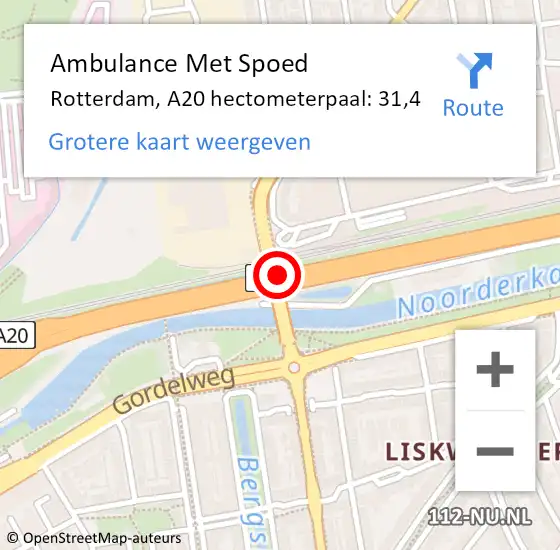 Locatie op kaart van de 112 melding: Ambulance Met Spoed Naar Rotterdam, A20 hectometerpaal: 31,4 op 17 juli 2021 15:40