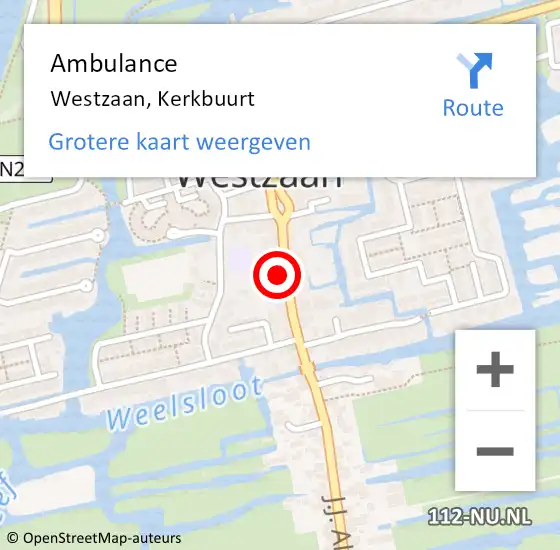 Locatie op kaart van de 112 melding: Ambulance Westzaan, Kerkbuurt op 17 juli 2021 16:07