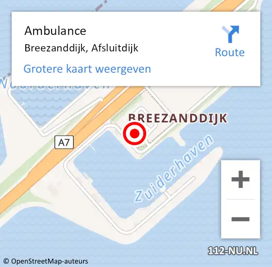 Locatie op kaart van de 112 melding: Ambulance Breezanddijk, Afsluitdijk op 17 juli 2021 16:30