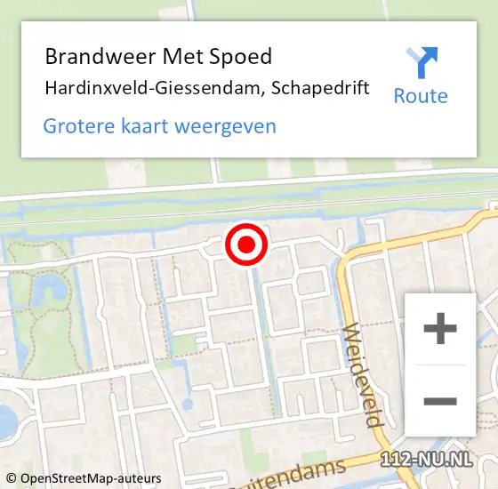 Locatie op kaart van de 112 melding: Brandweer Met Spoed Naar Hardinxveld-Giessendam, Schapedrift op 17 juli 2021 16:32