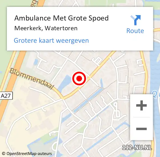 Locatie op kaart van de 112 melding: Ambulance Met Grote Spoed Naar Meerkerk, Watertoren op 17 juli 2021 16:37