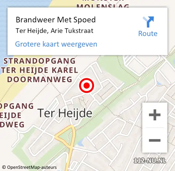 Locatie op kaart van de 112 melding: Brandweer Met Spoed Naar Ter Heijde, Arie Tukstraat op 17 juli 2021 16:39