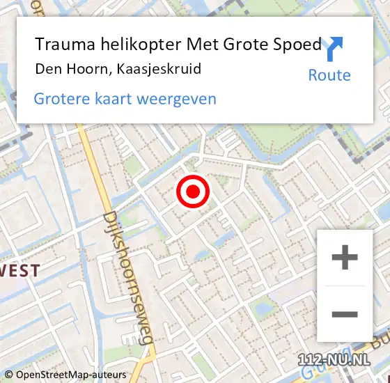 Locatie op kaart van de 112 melding: Trauma helikopter Met Grote Spoed Naar Den Hoorn, Kaasjeskruid op 17 juli 2021 16:51