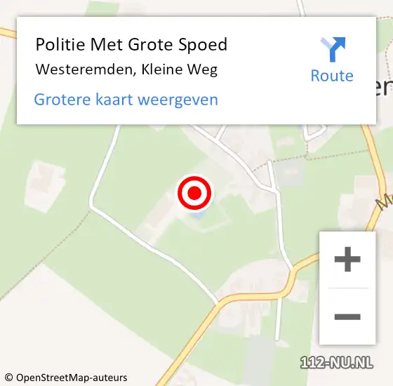 Locatie op kaart van de 112 melding: Politie Met Grote Spoed Naar Westeremden, Kleine Weg op 17 juli 2021 17:01