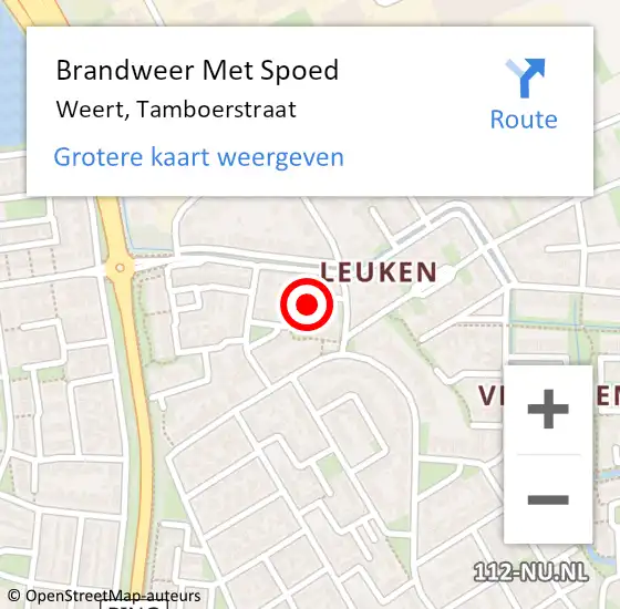 Locatie op kaart van de 112 melding: Brandweer Met Spoed Naar Weert, Tamboerstraat op 17 juli 2021 17:05