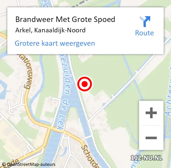 Locatie op kaart van de 112 melding: Brandweer Met Grote Spoed Naar Arkel, Kanaaldijk-Noord op 17 juli 2021 17:06